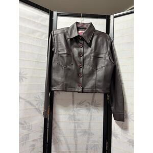 Vintage Highway Chocolate Brown Faux Leather Cropped Jacket M Womens 90s Y2K